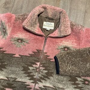 Cabela’s Women’s Vintage Aztec Fleece Zip Up Jacket Brown Pink Size Medium